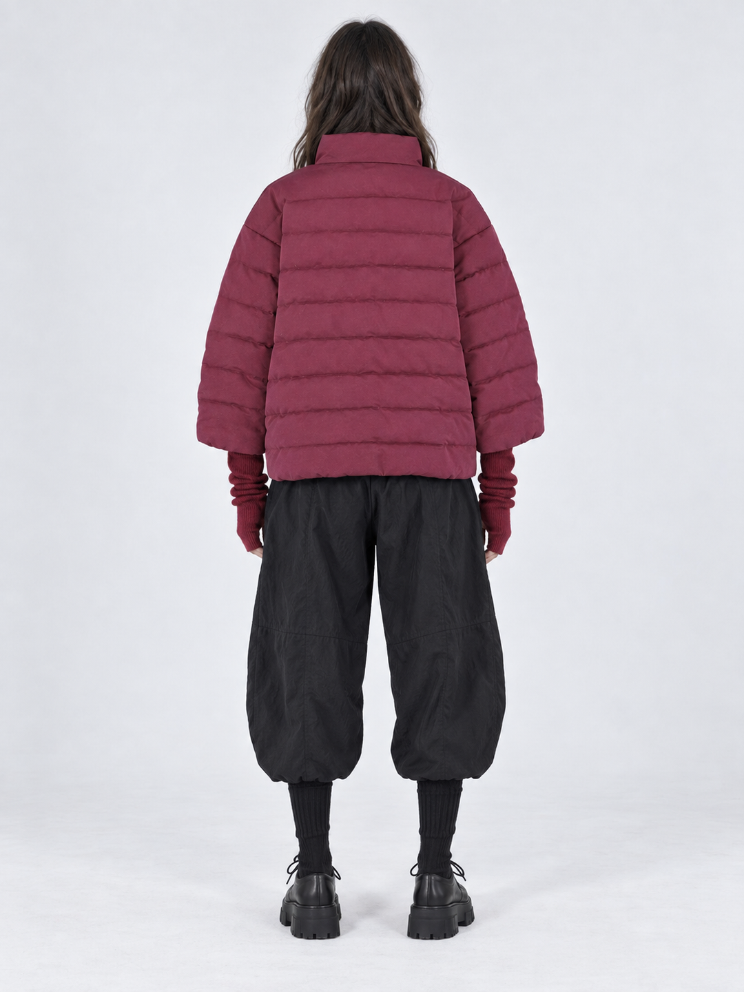 Moncler Gamme Rouge burgundy wool blend down jacket