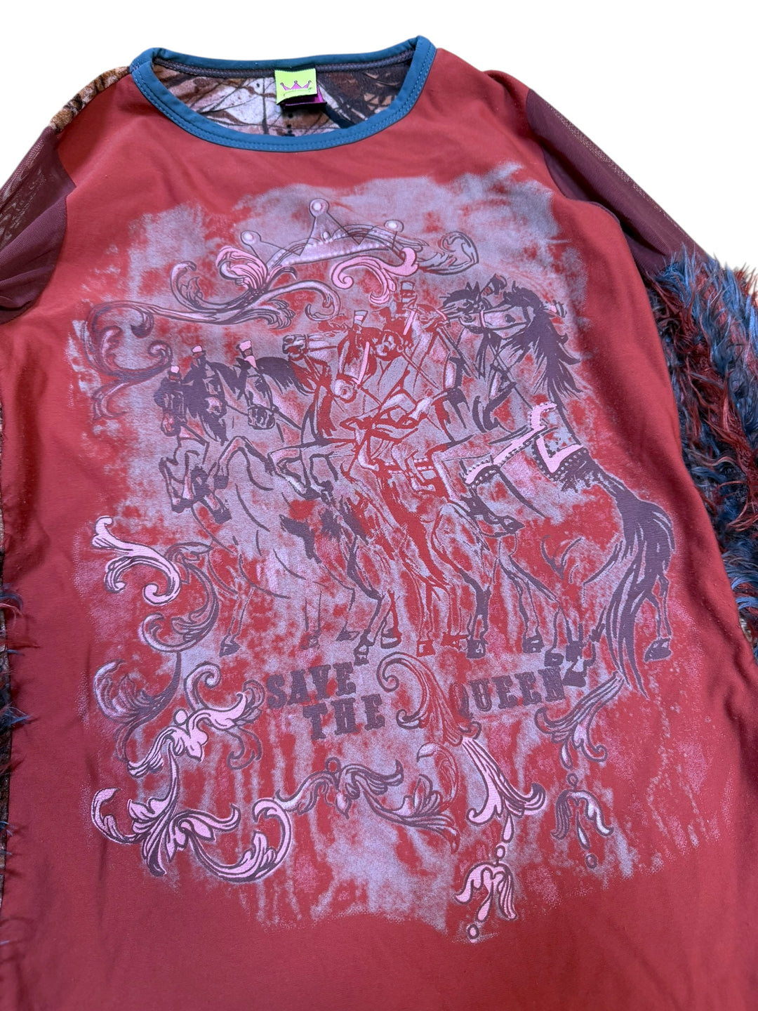 Save The Queen mixed media faux fur sleeve top medium