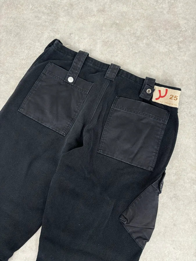 AW2005 Armani black corduroy cargo wide-leg pants
