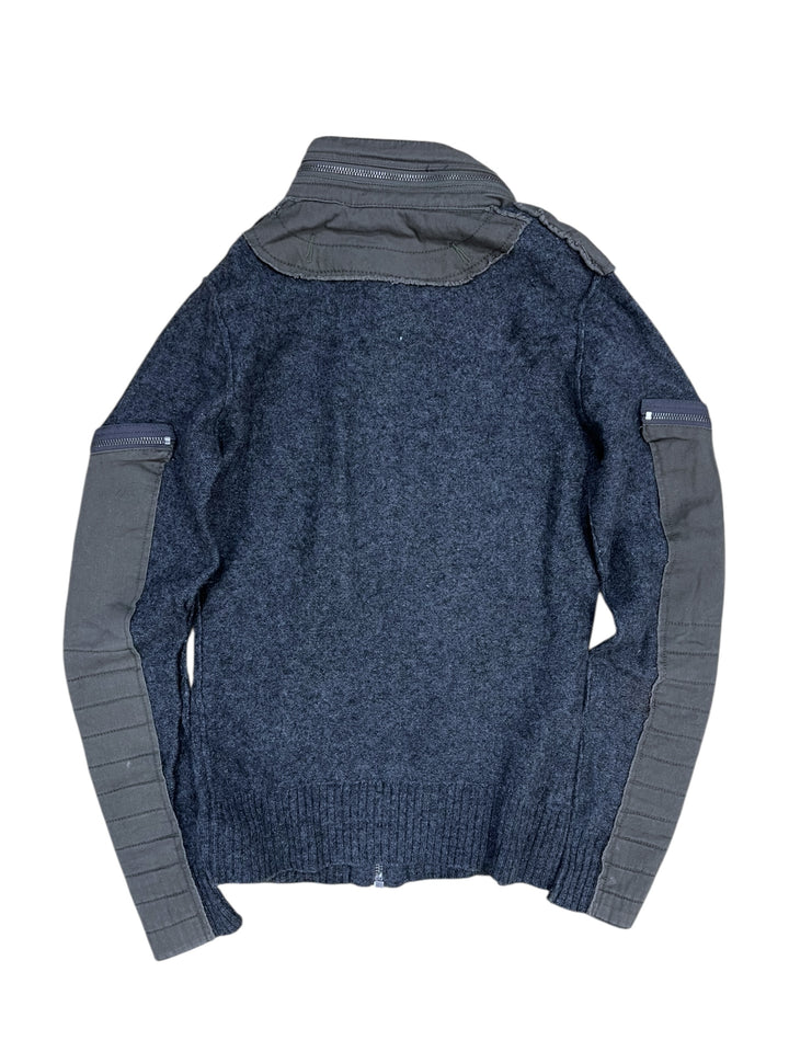 Diesel Military-Inspired Grey Knit & Cotton Panel Zip-Up Jacket Medium Slim Fit