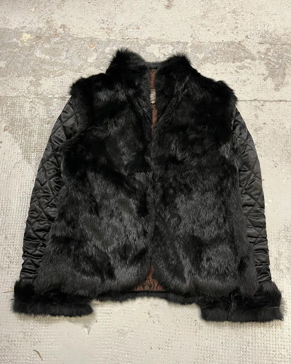 Roberto Cavalli 2000s reversible black fur puffer & ornament brown jacket
