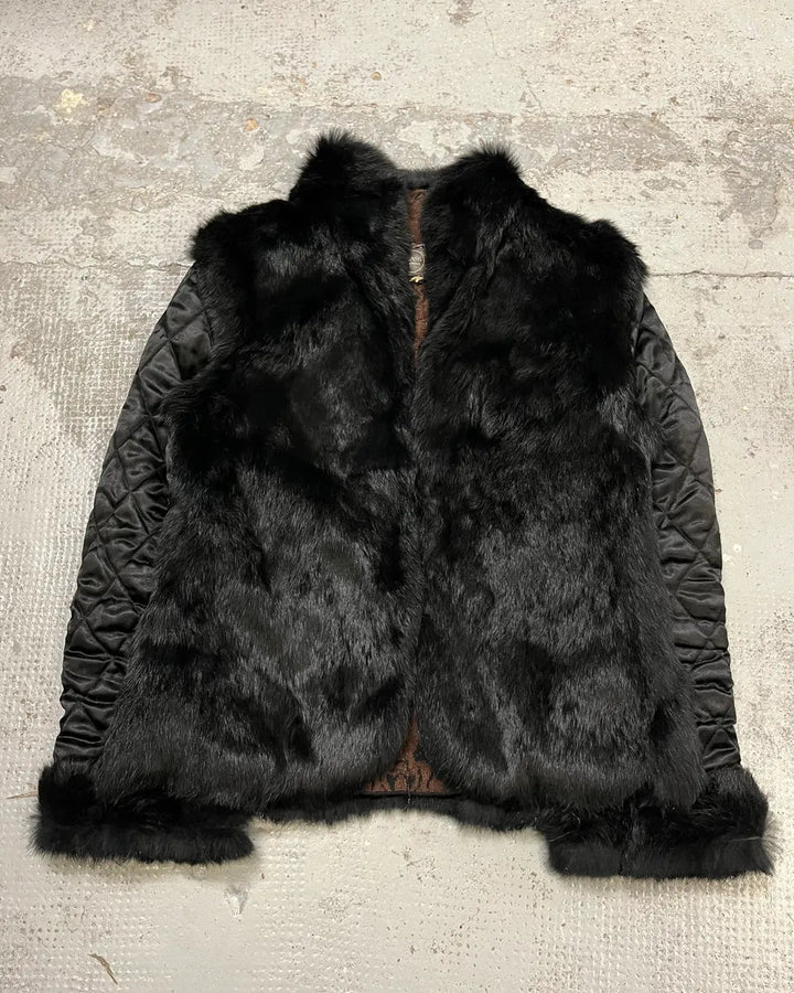Roberto Cavalli 2000s reversible black fur puffer & ornament brown jacket