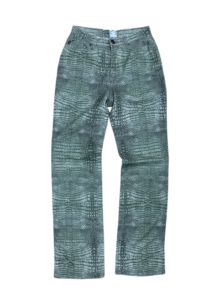 2000s Cavalli Jeans green crocodile print stretch jeans small