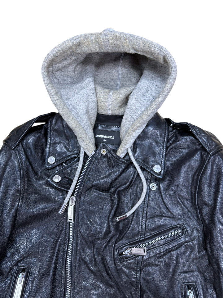 DSQUARED2 Hybrid Leather & Hoodie Biker Jacket Large