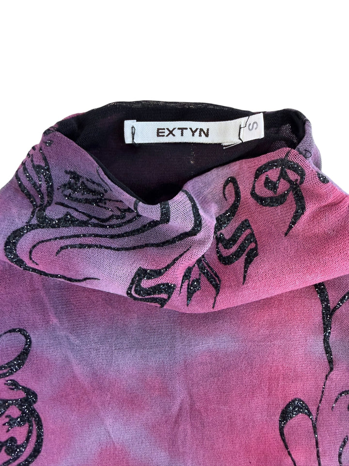 EXTYN pink mesh mock neck top