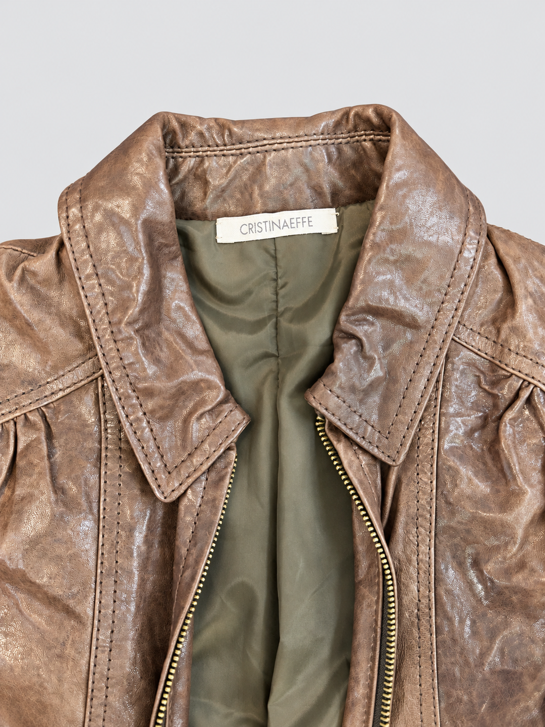Cristinaeffe brown leather puff-sleeve jacket