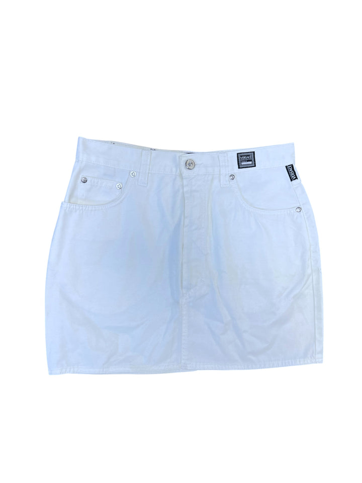 Versace Jeans Couture White Denim Mini Skirt Medium