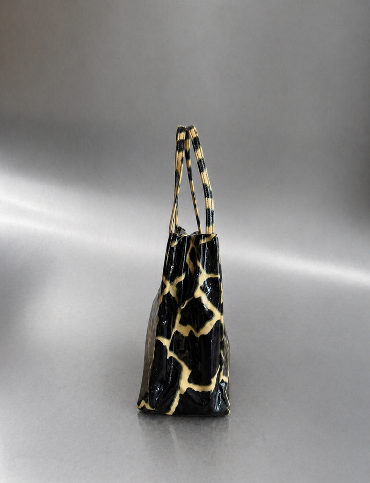 Roberto Cavalli vintage giraffe print patent tote bag