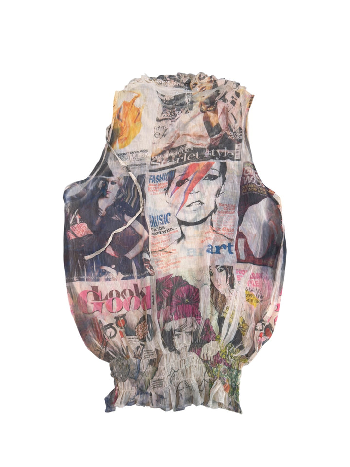 Vintage 2000s magazine print sheer top