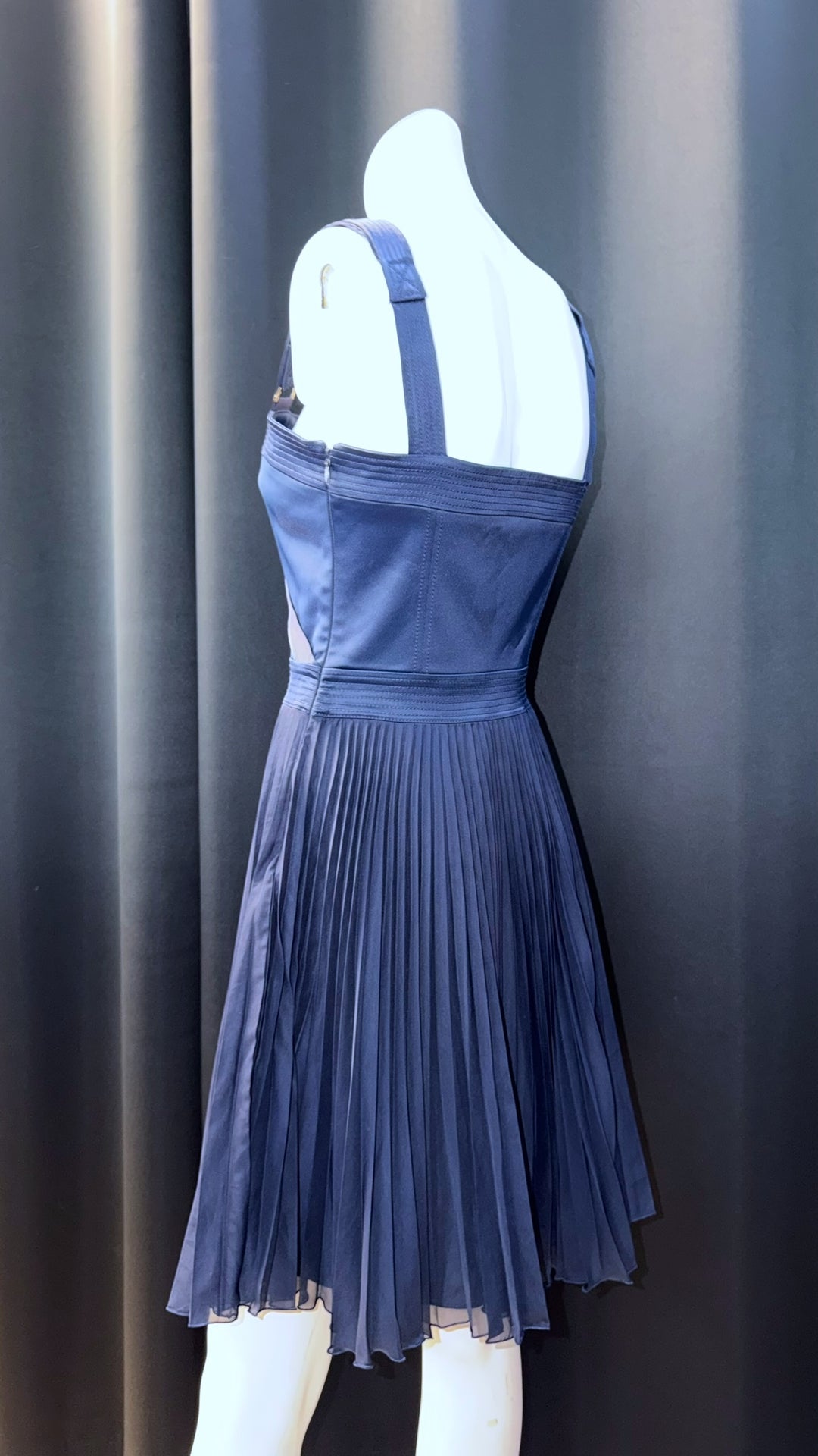 Galliano navy pleated mini dress with harness straps