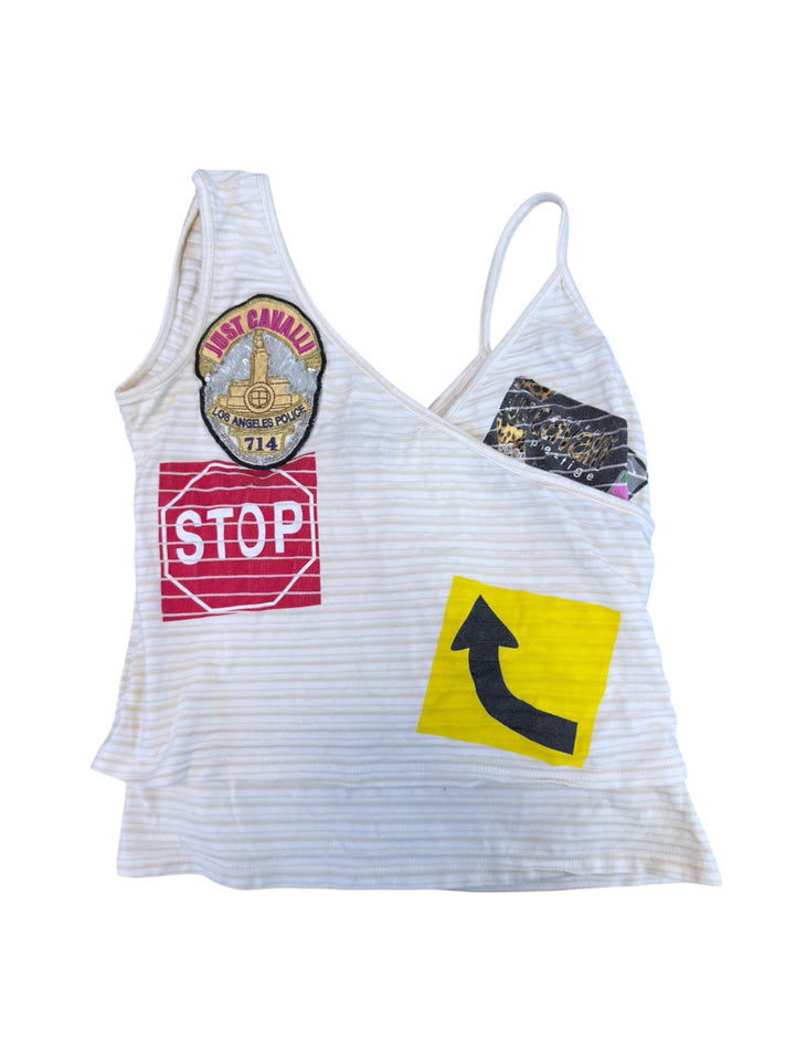 Just Cavalli SS04 asymmetrical graphic wrap tank top