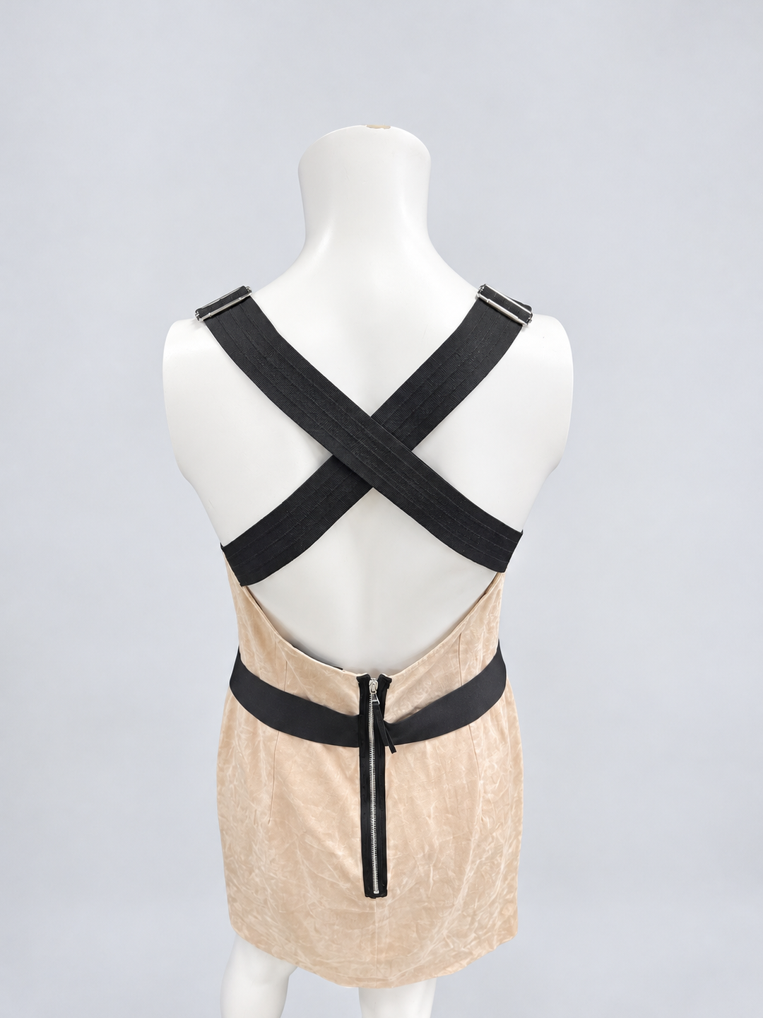 Dolce&Gabbana Champagne Linen Mini Dress with Cross-Back Straps Medium