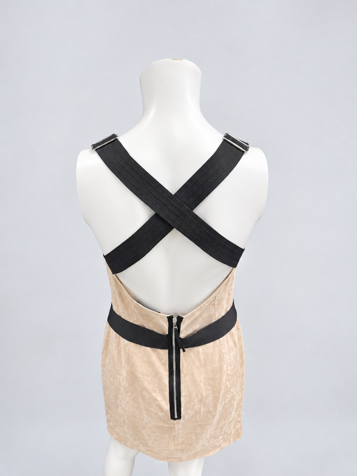 Dolce&Gabbana Champagne Linen Mini Dress with Cross-Back Straps Medium