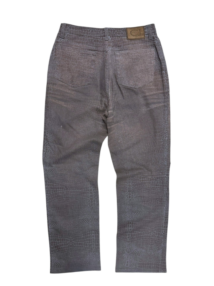 2000s Cavalli brown crocodile effect pants men’s s/m