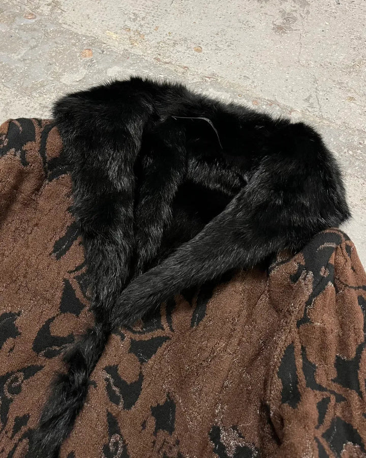 Roberto Cavalli 2000s reversible black fur puffer & ornament brown jacket