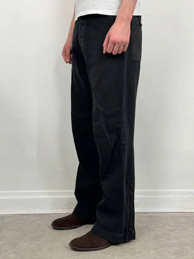AW2005 Armani black corduroy cargo wide-leg pants