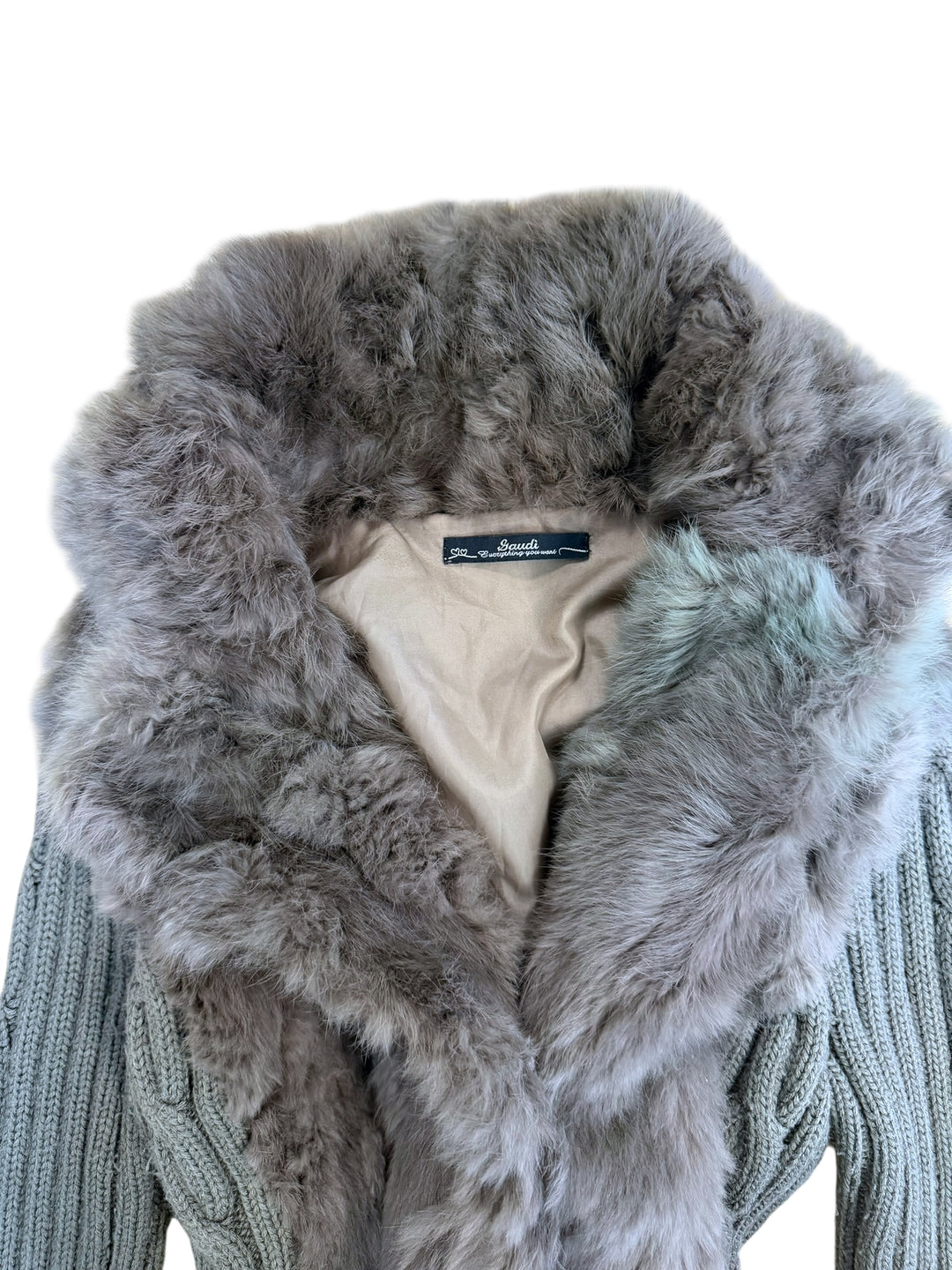 Gaudi grey knit cardigan with real fur trim