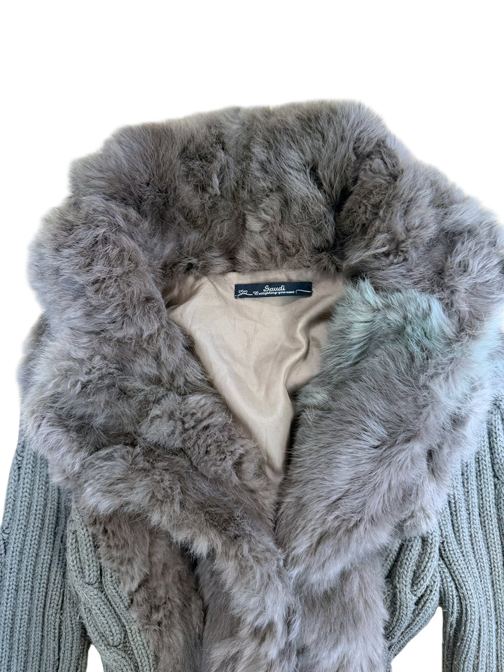 Gaudi grey knit cardigan with real fur trim
