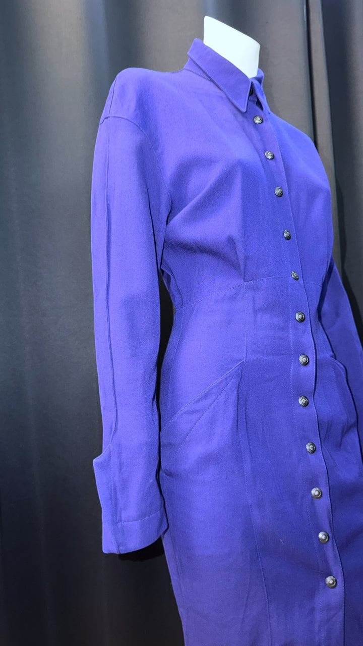 Thierry Mugler purple structured shirt dress - 90s archive