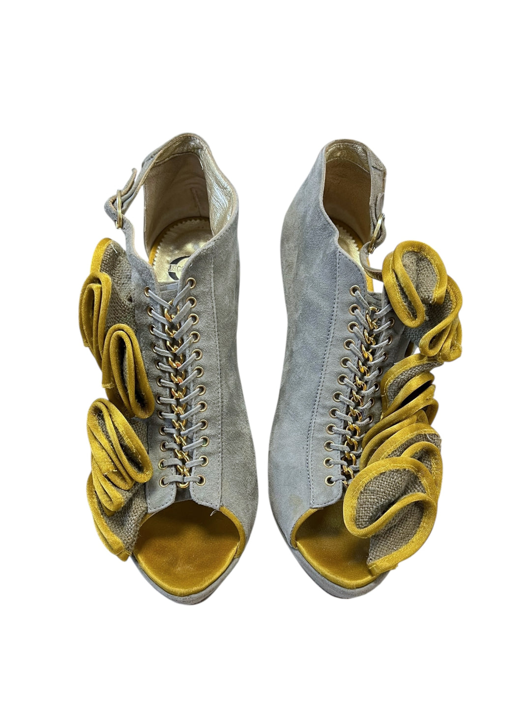 Just Cavalli 2009 Suede High Heels with Yellow Velvet Details Size eu39