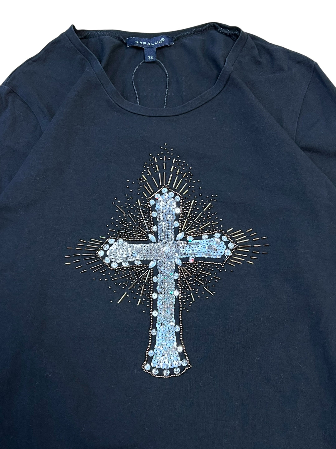 Vintage beaded cross long sleeve top women’s medium