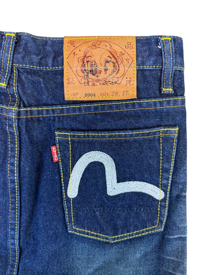 Evisu dark denim mini skirt