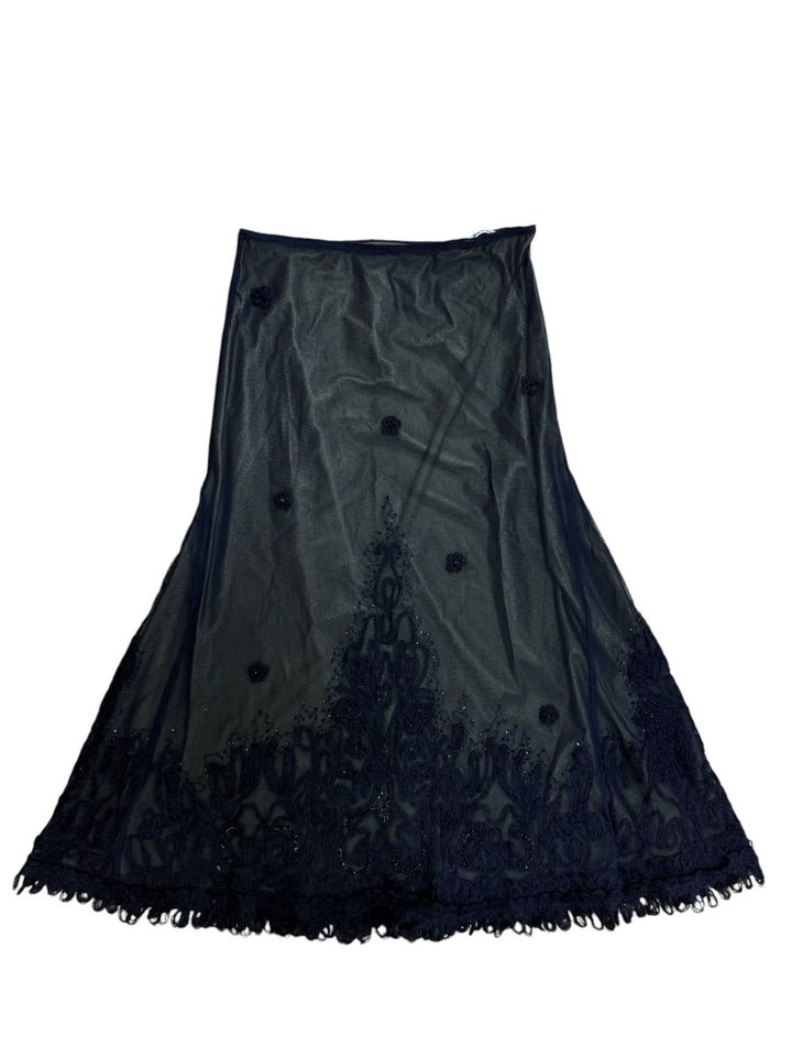 EXTYN vintage embroidered tulle midi skirt