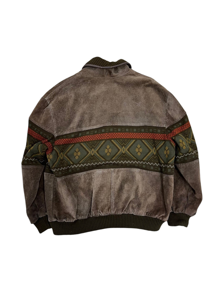 Vintage Aztec Suede Leather Bomber Jacket Men’s Extra Large