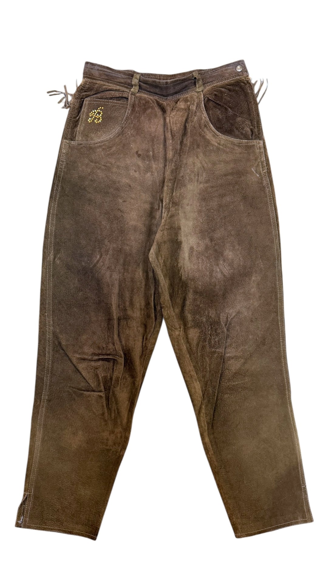 Blumarine vintage brown suede fringe leather trousers