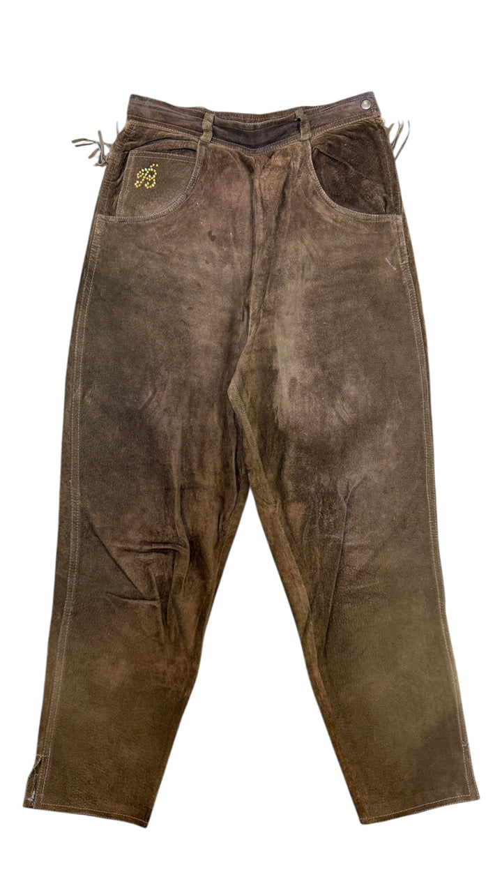 Blumarine vintage brown suede fringe leather trousers
