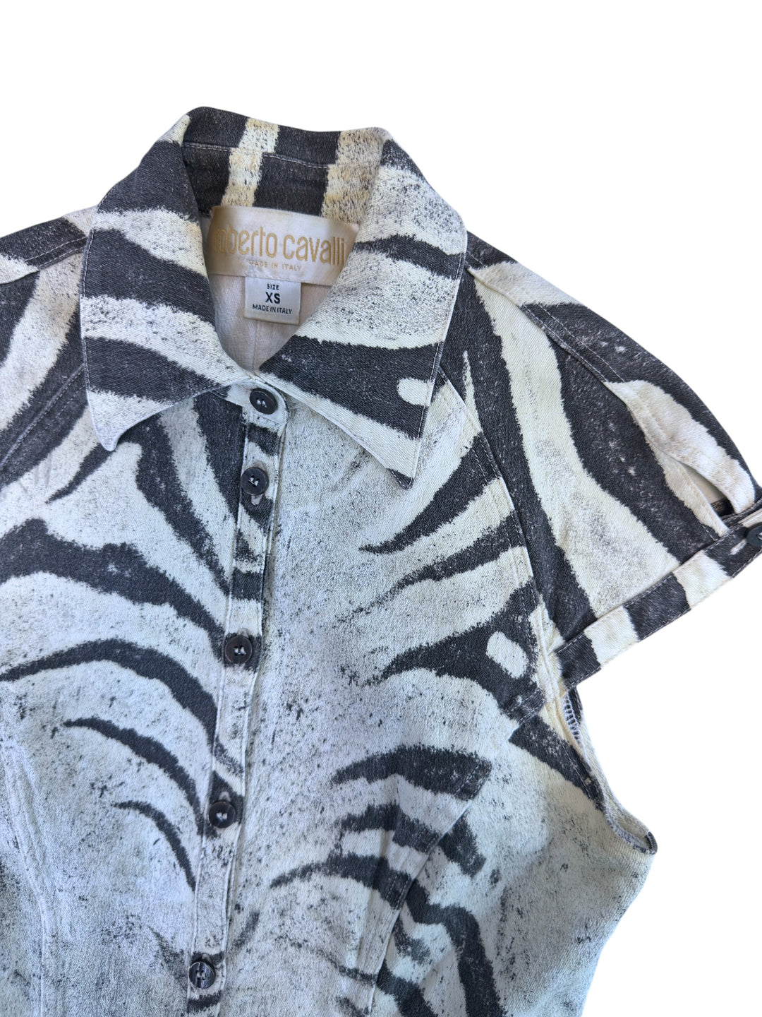 Roberto Cavalli SS1999 zebra print sleeveless shirt