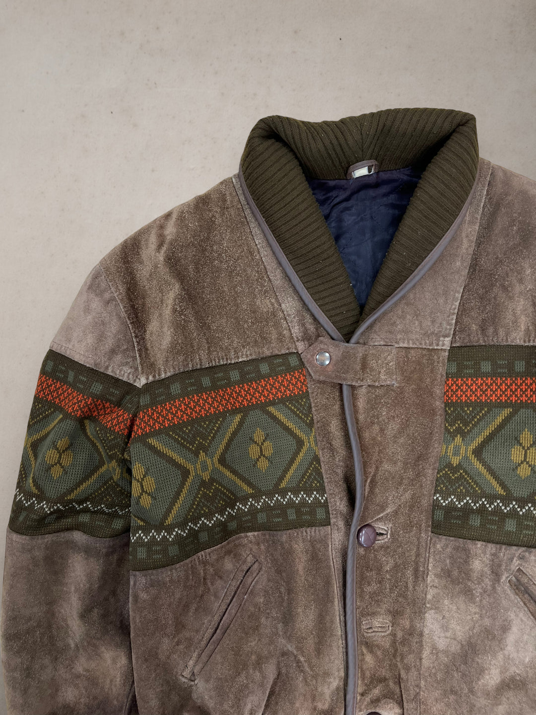 Vintage Aztec Suede Leather Bomber Jacket Men’s Extra Large