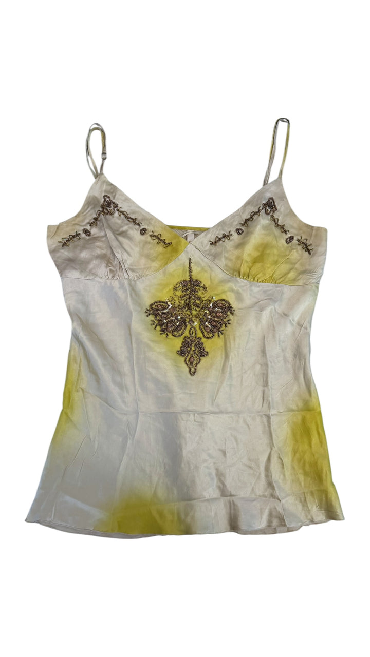 Phard beaded silk camisole top lime ombré