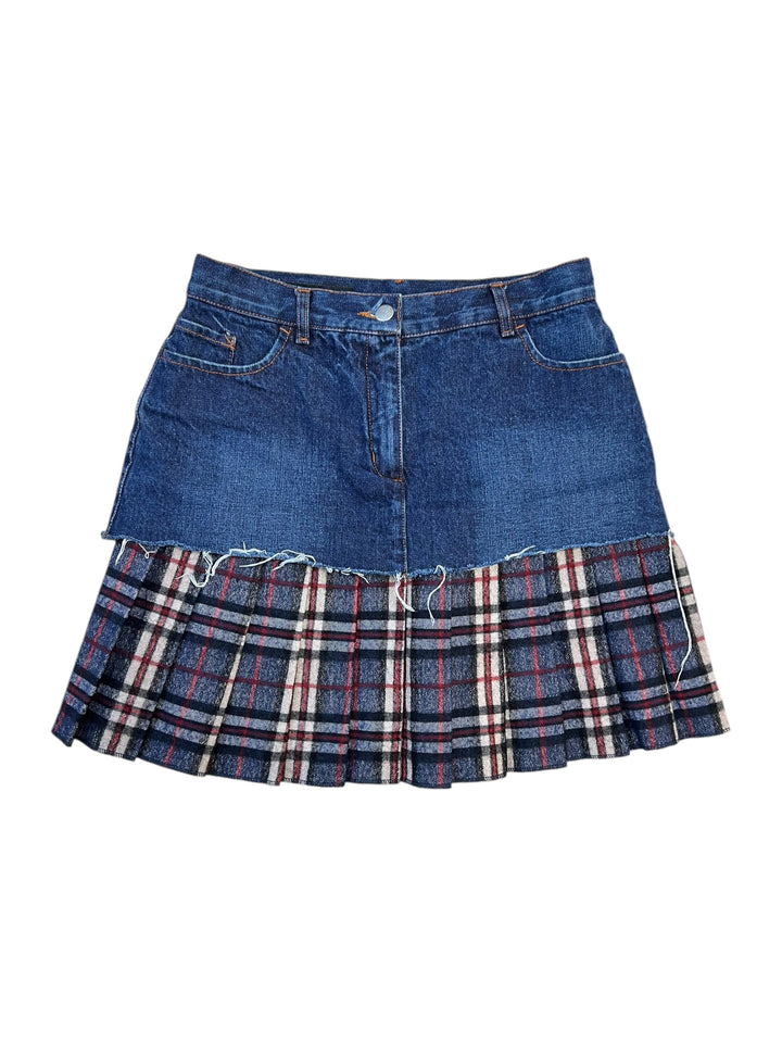 Jean Paul Gaultier vintage denim & wool tartan skirt small(36)