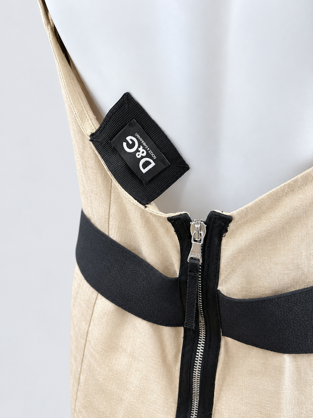 Dolce&Gabbana Champagne Linen Mini Dress with Cross-Back Straps Medium
