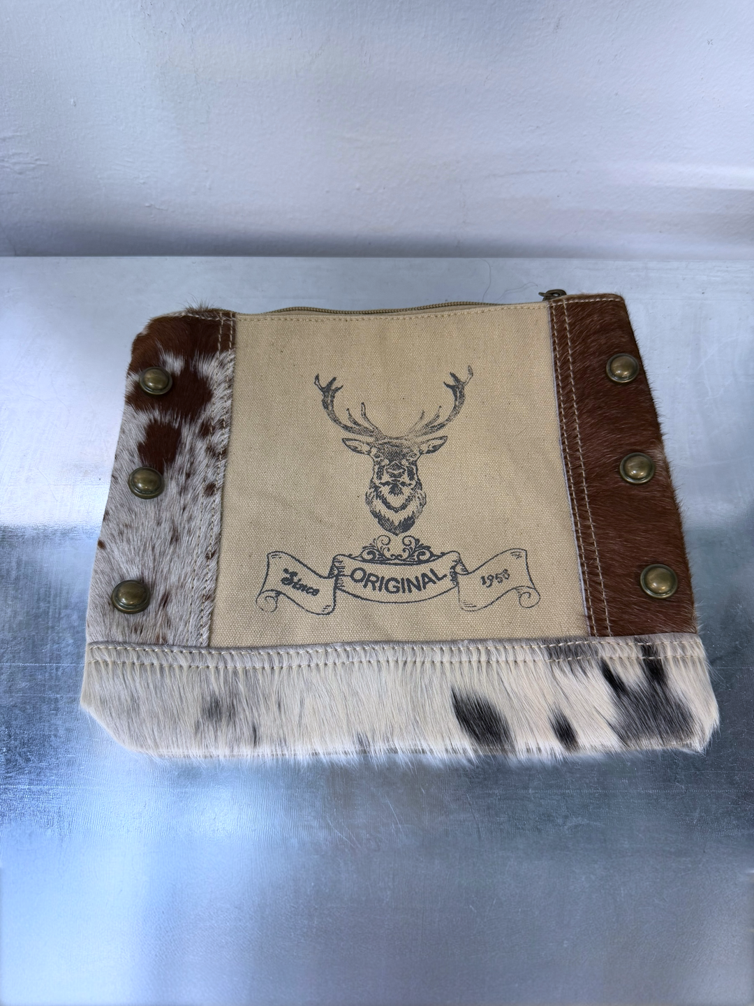 Hair-on hide western canvas pouch