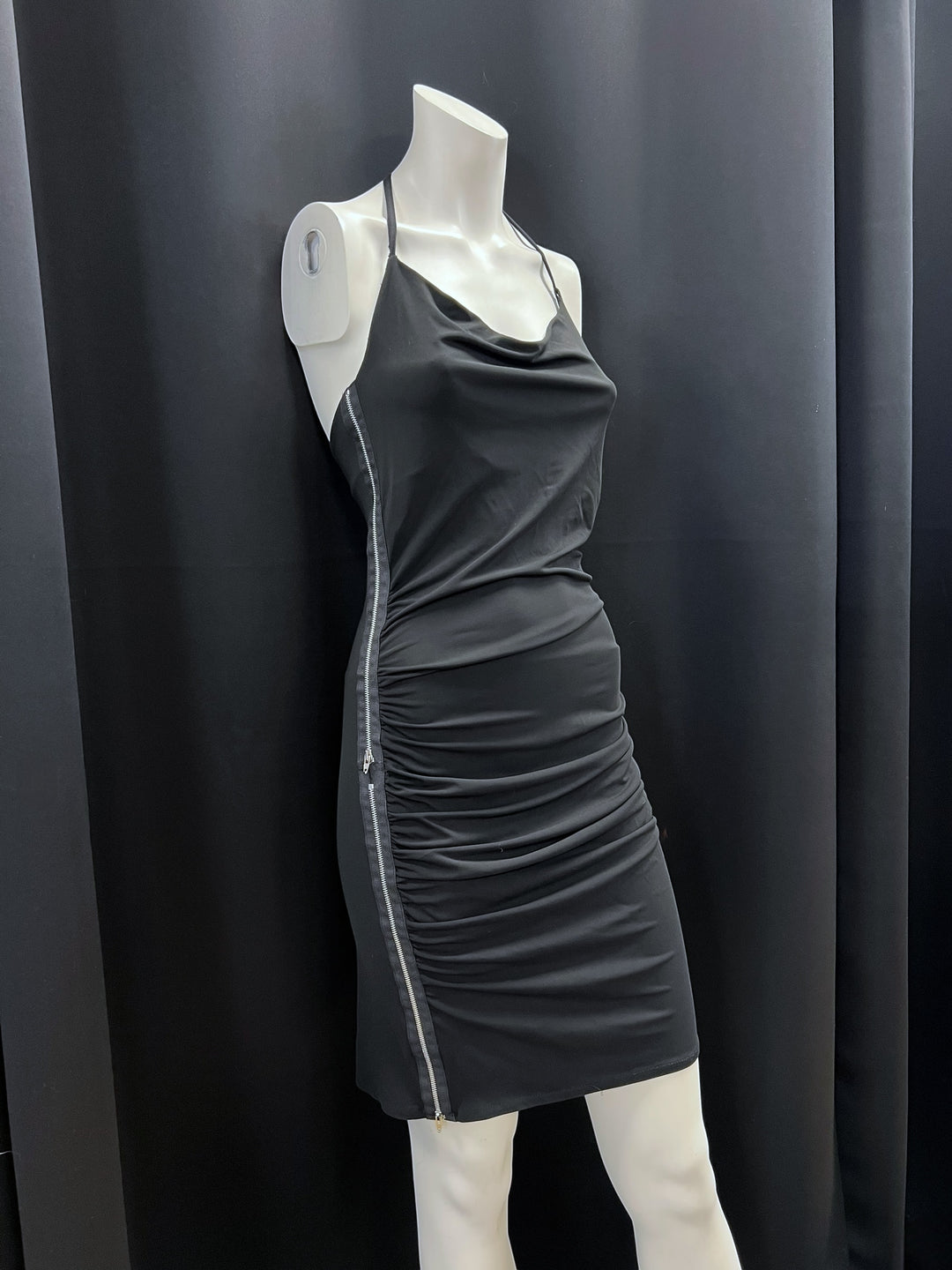 Black Halter Mini Dress with Side Zippers Medium