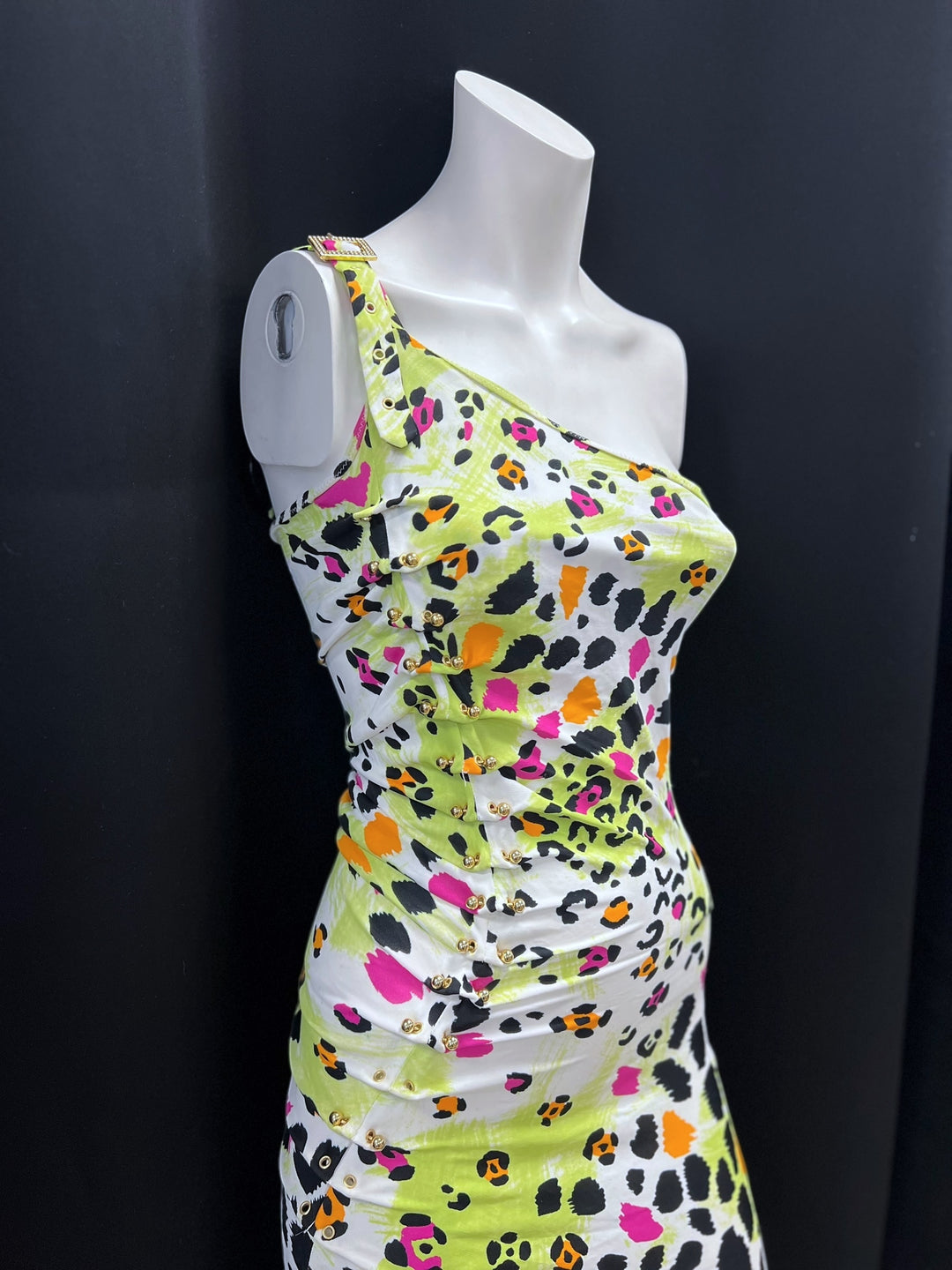 Roccobarocco One-Shoulder Leopard Print Dress S-M