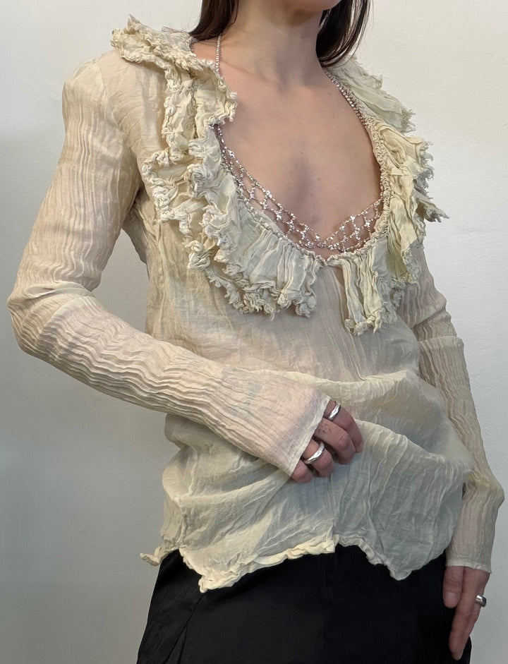 Gucci ruffled sheer blouse in ivory cotton