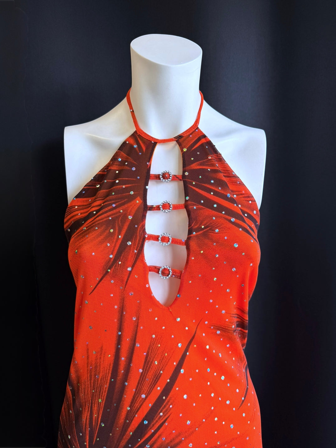 Y2K rhinestone halter dress with asymmetrical hem small