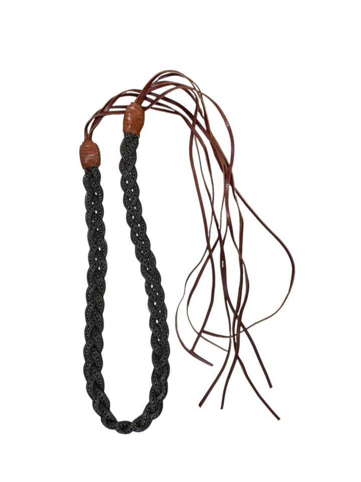 Braided Rope & Faux Leather Tassel Belt