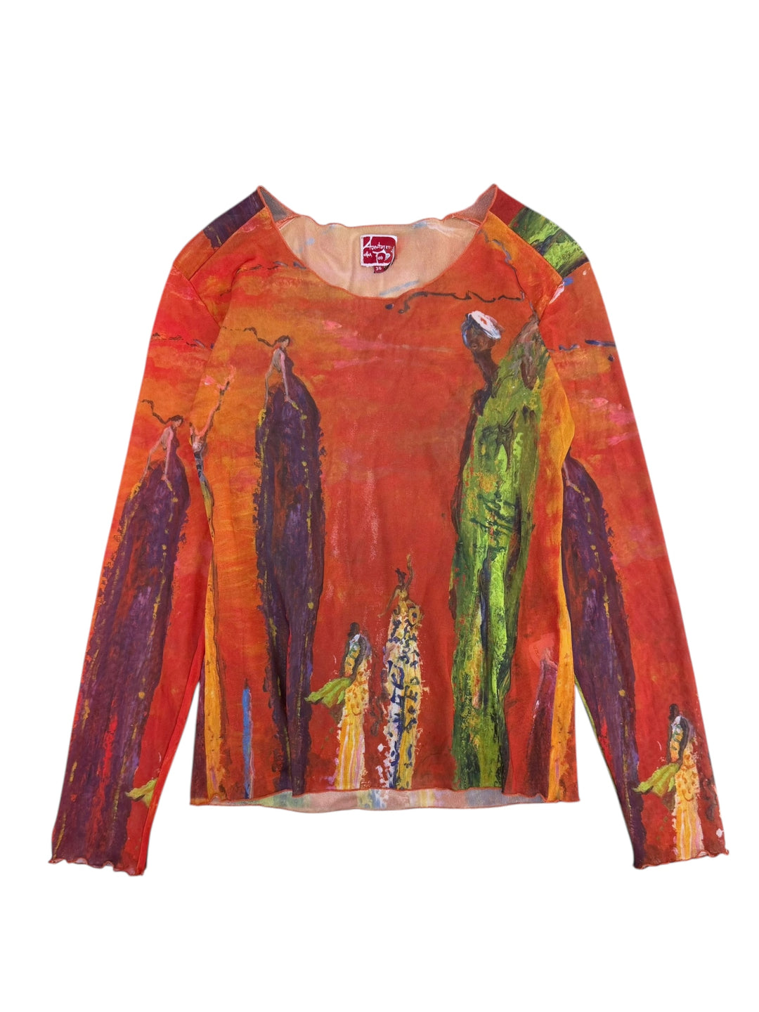 Aventures des Toiles art print sheer long-sleeve top
