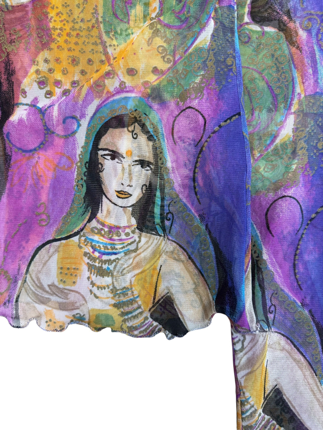 2000s sheer mesh art print top medium