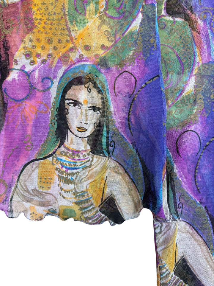 2000s sheer mesh art print top medium