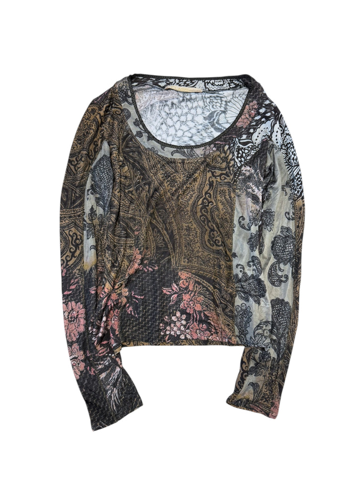 2000s Class Roberto Cavalli Baroque Mesh Top