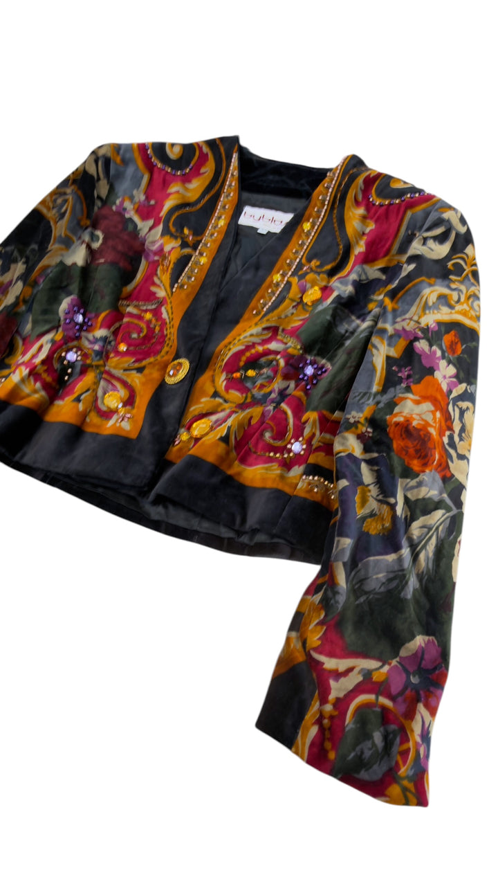 Byblos AW1988/89 vintage velvet embellished cropped jacket – 90s runway archive piece