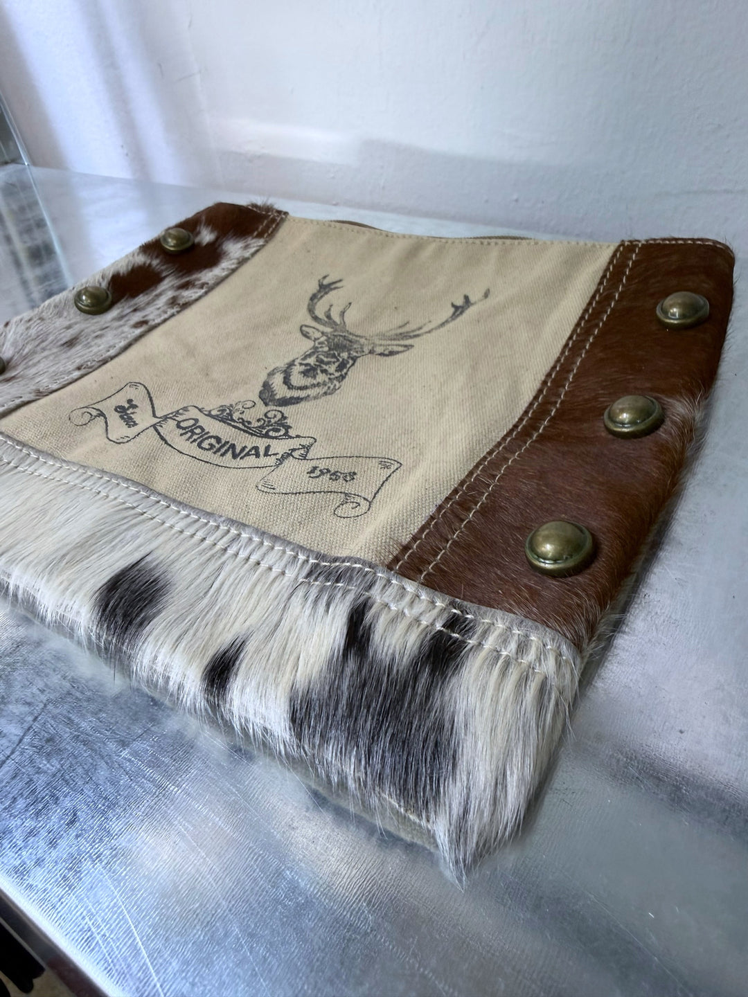 Hair-on hide western canvas pouch