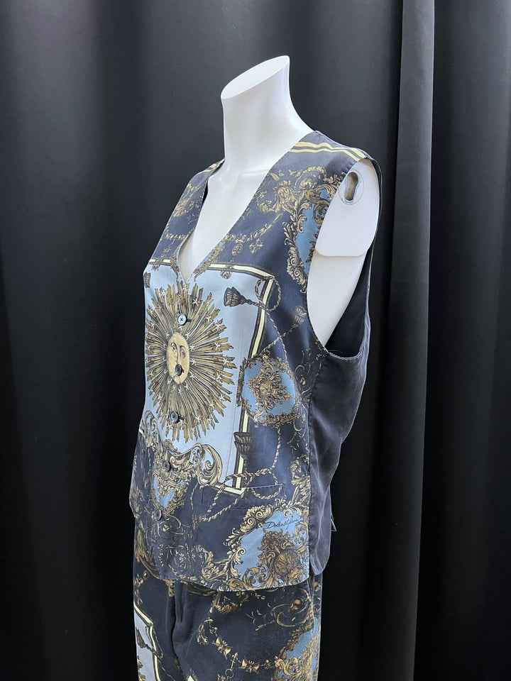Dolce&Gabbana Baroque Zodiac Sun Silk Vest & Pants Set Medium