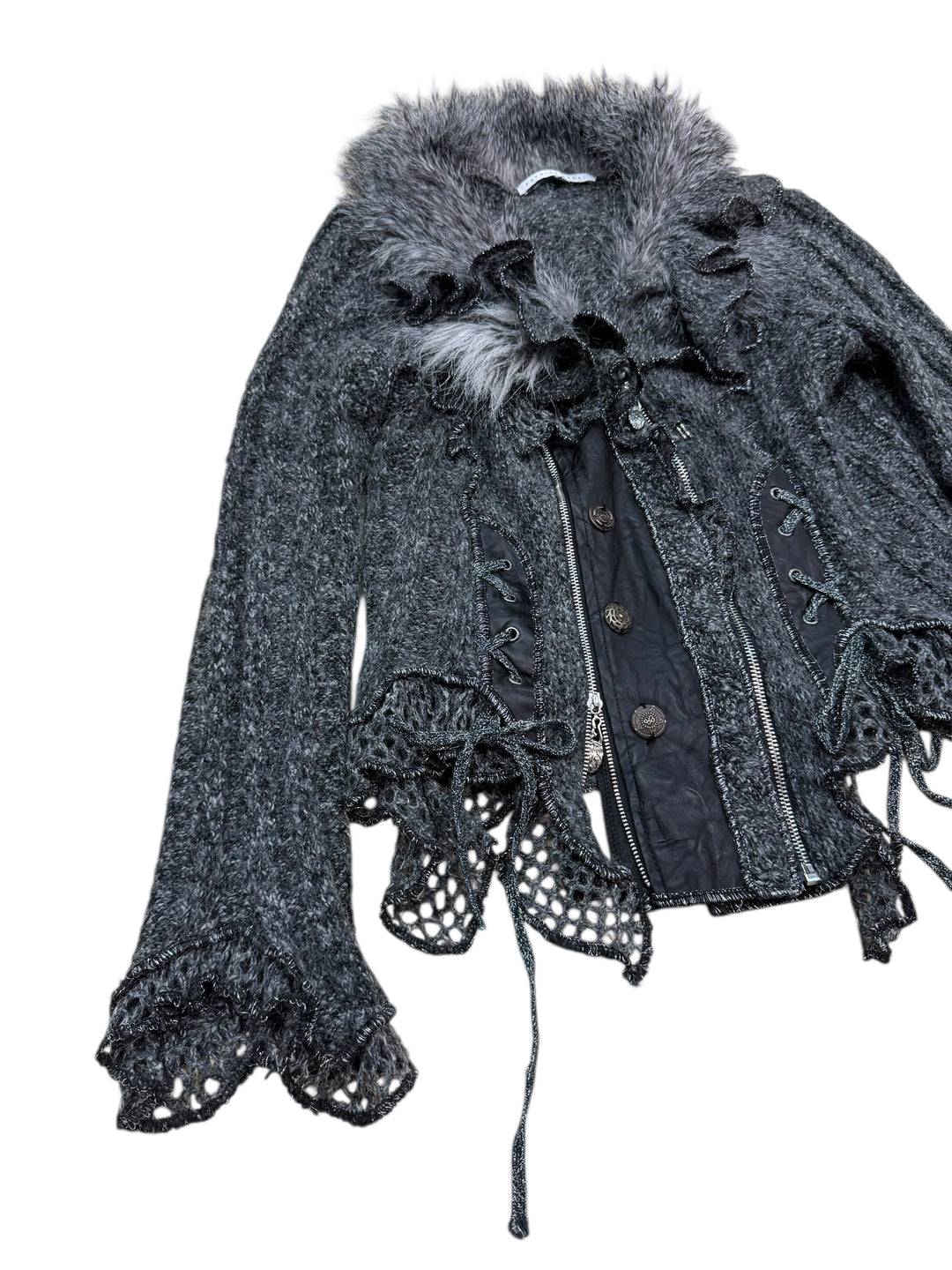 Patrice breal faux fur boho knit jacket medium