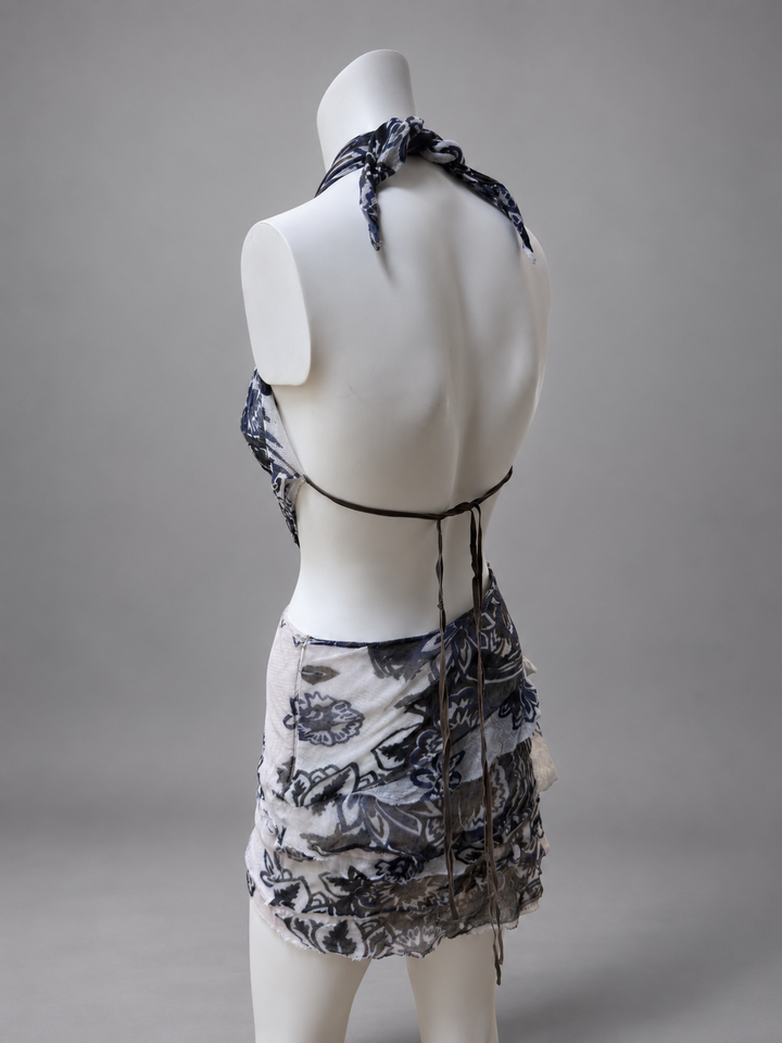 Marina Babini floral halter top & ruched mini skirt set